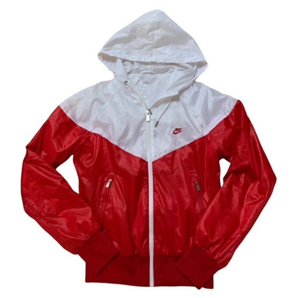 Nike Sportswear Red & White Windrunner Zip Up Jacket Size small
